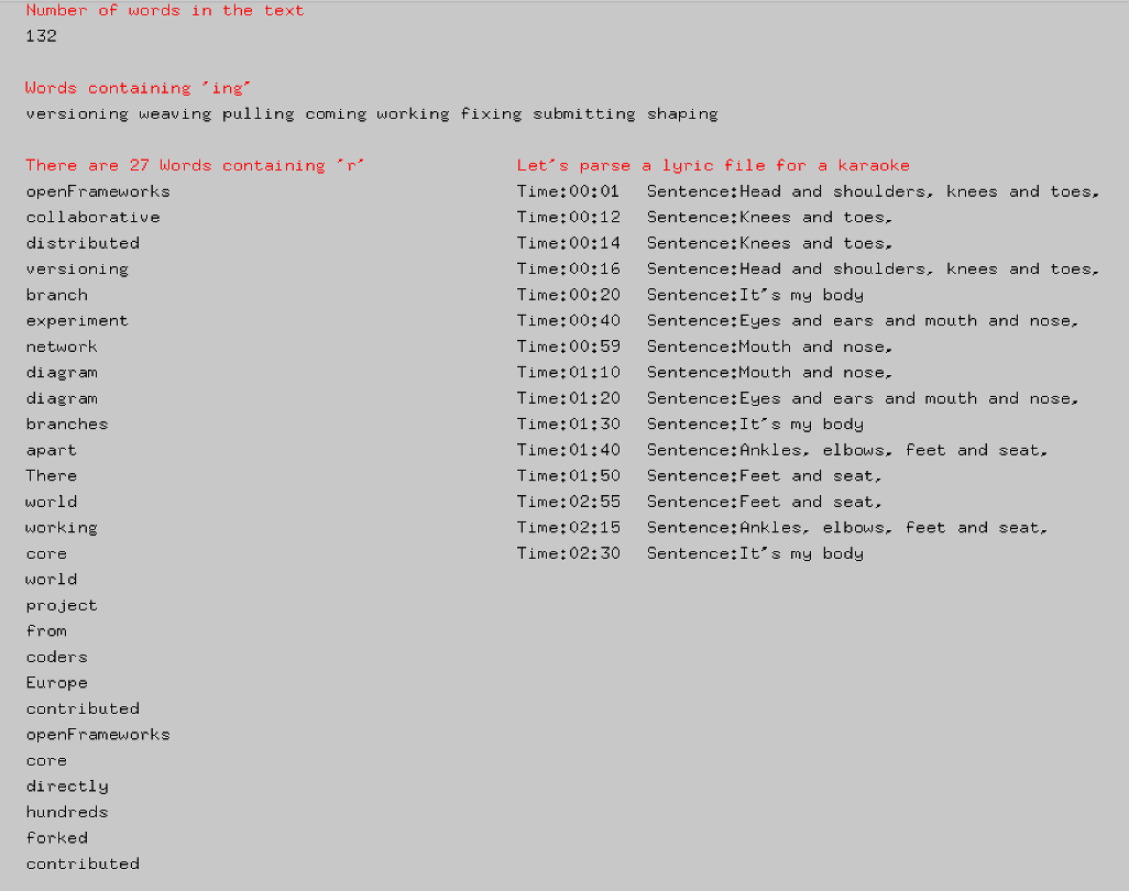 Screenshot of regularExpressionExample